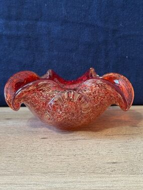 Murano glass red/orange controlled bubble bullicante candy dish